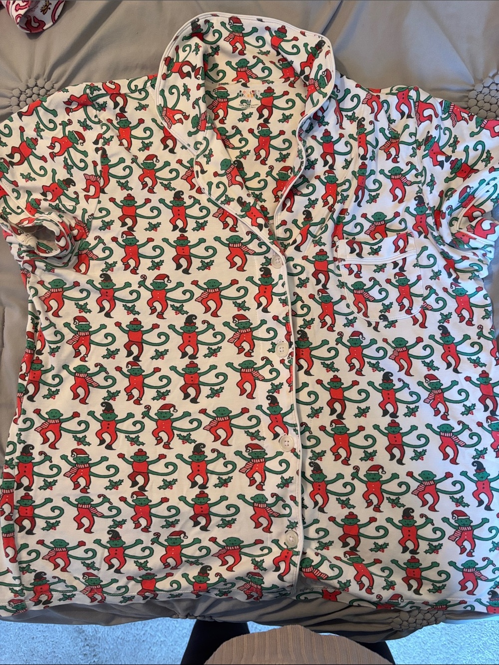 Roller Rabbit White Red Green Monkey-Print Pajama Shirt
